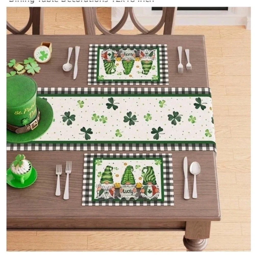 XCHI St Patrick's Day Placemats Set of 6 Plaid Gnome Shamrock Table Mats 12x18